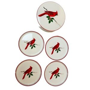 Otagiri Laquerware Christmas Cardinal Coaster Set Japan